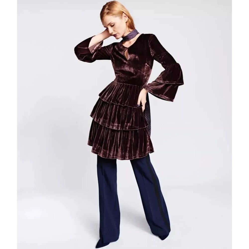 Banana Republic Olivia Palermo Taupe Velvet Tiered Shirtdress Dress Sz 10